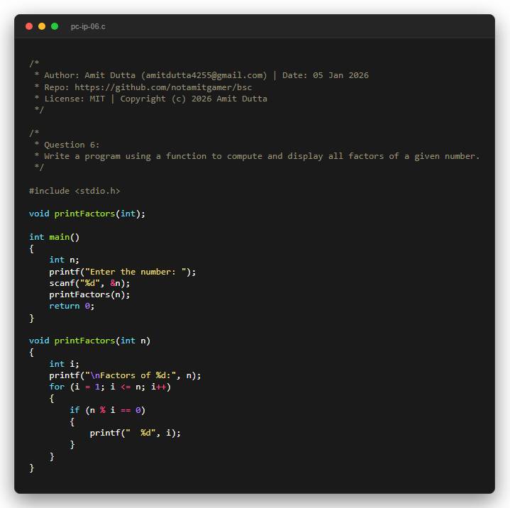 Question 6: Write a program using a function to compute and display all factors of a given number.